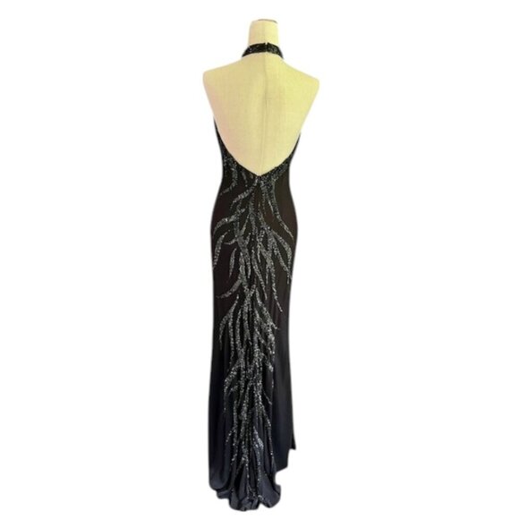 Jovani Sequined Beaded Halter Black Maxi Formal Prom Pageant Gown Dress Sz 6 EUC - Picture 10 of 15